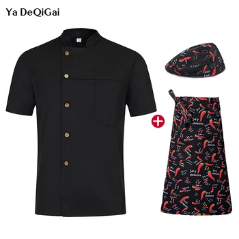 

news Chef Restaurant uniforms Short Sleeve kitchen Work clothes High Quality Solid color catering Jacket +Hat +Apron wholesale