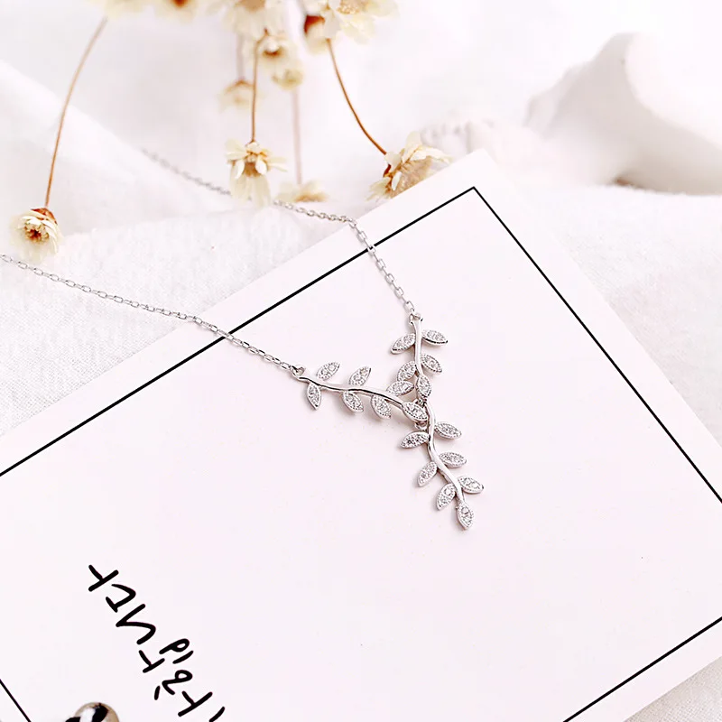 original leaves cz necklace women 100% 925 Sterling silver nacklace Jewellery Clavicle chain pendant charms