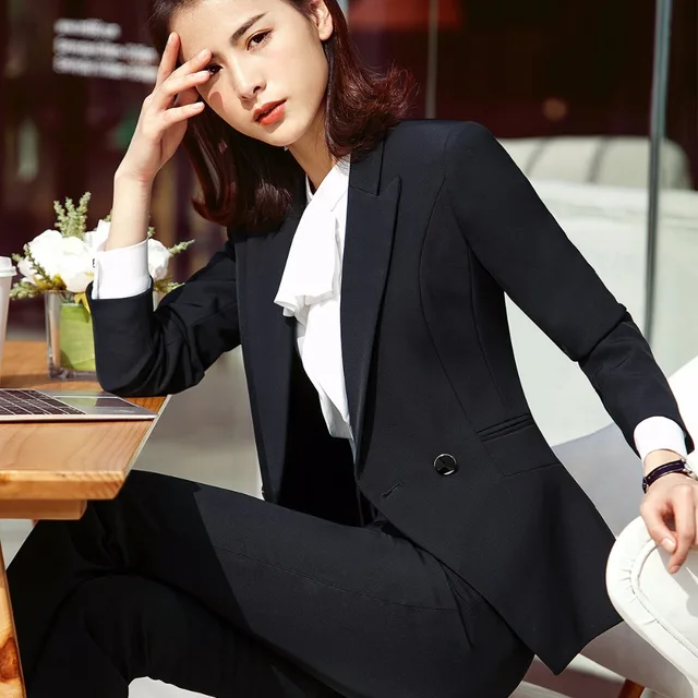 2 Pieces Set Women 2018 Pant Suits Business Office Lady Work Wear Formal Two Button Pant Suits Blazer with Pant