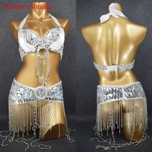 Модная женская детская одежда для танца живота комплект из 2 предметов: бюстгальтер и пояс с бусинами в восточном стиле костюмы для танца живота