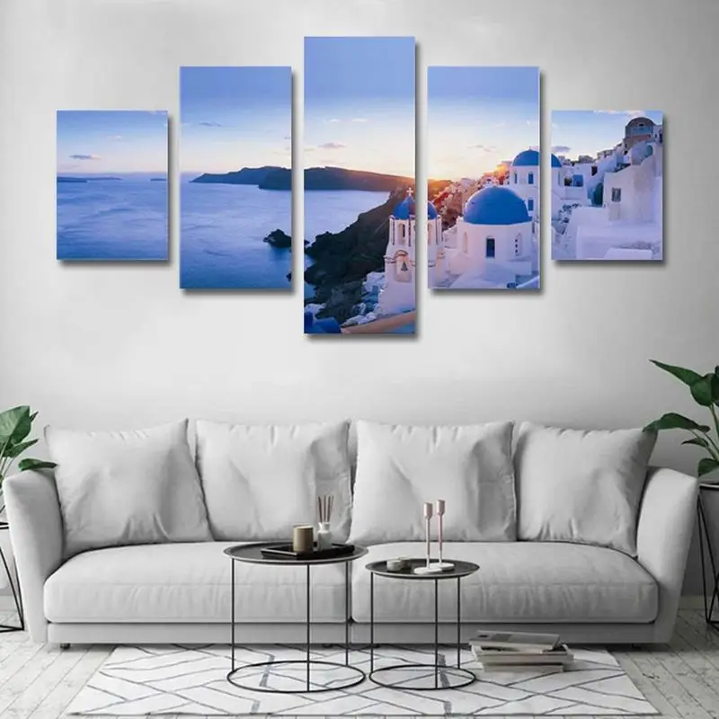 

5 Pieces Modular Beautiful sea view of Santorini Greece Aegean Sea Canvas Print Poster Pictures Wall art canvas Paintings Decor