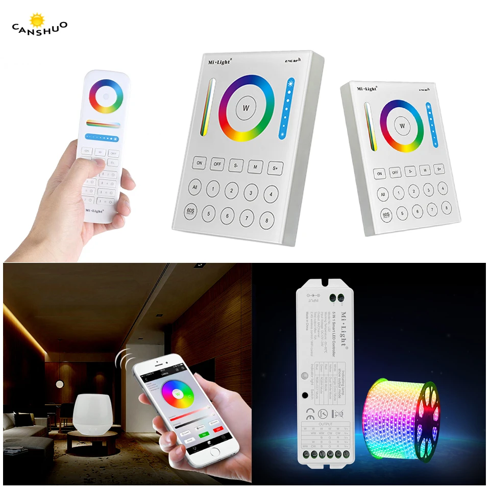 

B8 Wall-mounted Touch Panel FUT089 8 Zone Remote RF Dimmer LS2 5 IN 1 Led Controller WIFI Ibox 1 for RGB+CCT Led Strip MiLight