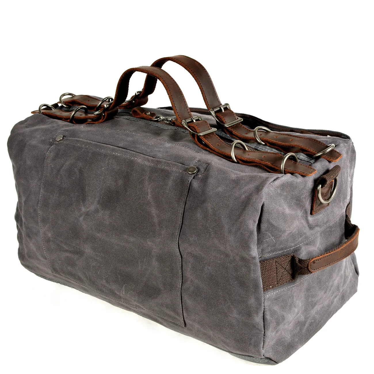 Большая вместительность, мужские кожаные сумки для ручной клади, сумки для путешествий, сумки для переноски, брезентовые Вощеные сумки на плечо, многофункциональные сумки на ночь - Цвет: Темно-серый