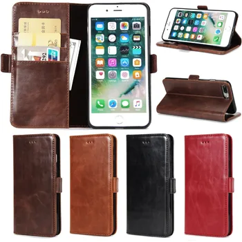 

30pcs/lot NEW style Top quality crazy horse PU leather flip case for iphone 8/7 plus/7/6 plus/6/5 retro cover with money pouch