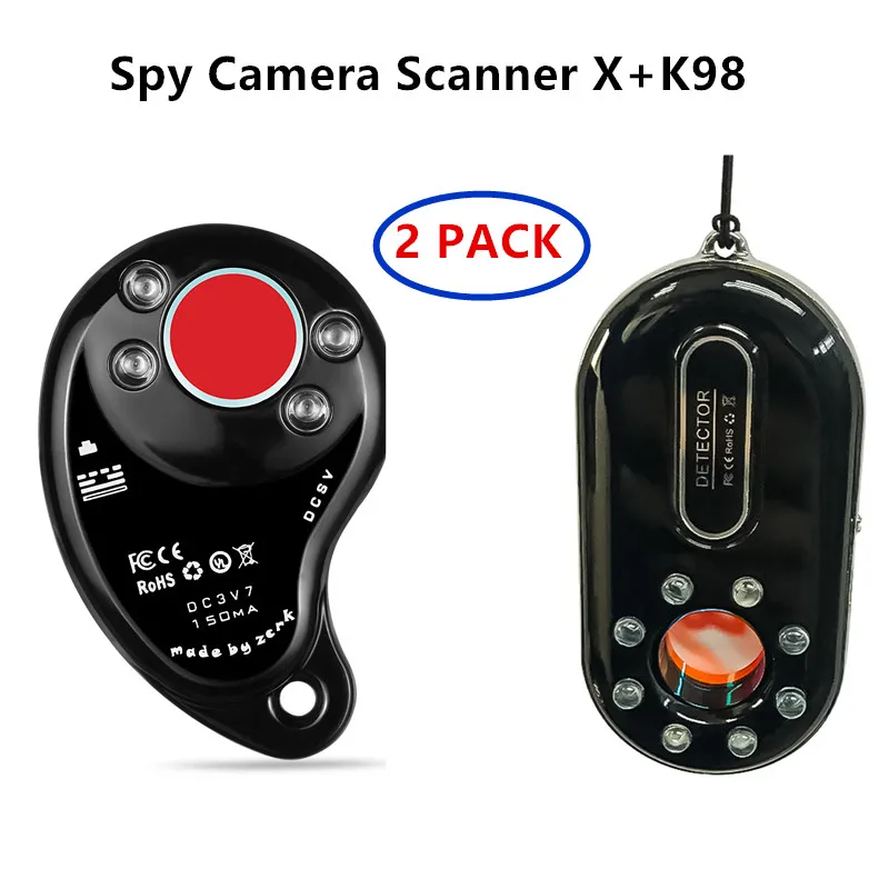 2 Pack Anti Spy Detector Hidden Camera Pinhole Laser Scanner+Led Lighting+One Key Vibrating Alarm