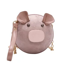 Милые сумки через плечо со Свинкой для женщин, сумка на плечо, мини круговой дизайн, дамская сумочка, замшевая круглая сумочка для телефона, сумка на цепочке, розовая