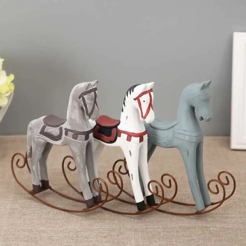 BUF Modern Europe Style Trojan Horse Statue Wedding Decor Wood Horse Retro Home Decoration Accessories Rocking Horse Ornament BUF Modern Europe Style Trojan Horse Statue Wedding Decor Wood Horse Retro Home Decoration Accessories Rocking Horse Ornament
