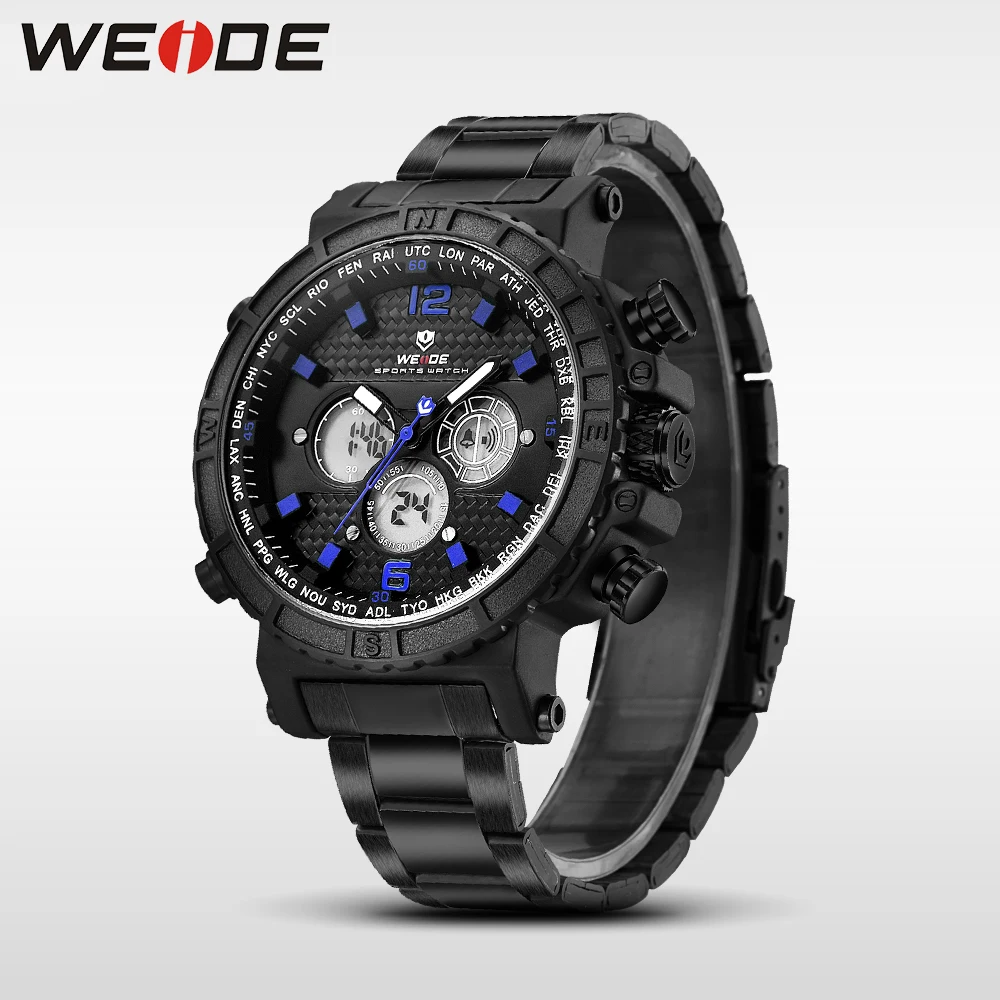 WEIDE Relogio Masculino новые спортивные мужские часы лучший бренд Роскошные Стальные кварцевые часы водонепроницаемые большой циферблат