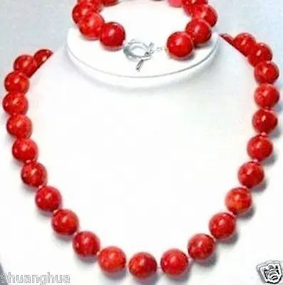 

Hot sale Beautiful 12mm Red Coral 18inch Necklace 7.5 Bracelet