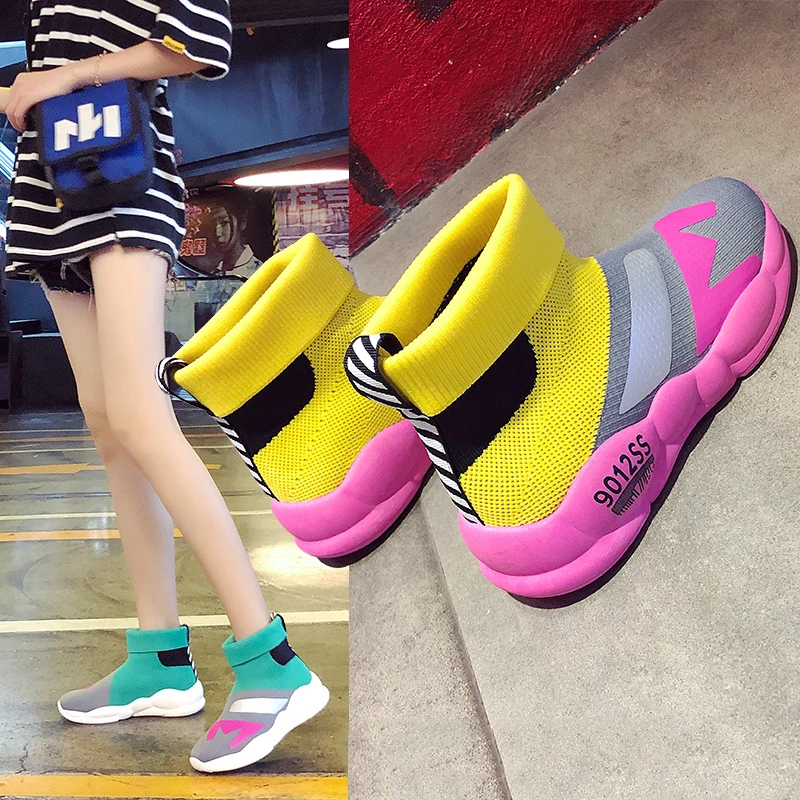 

Fashion Vulcanized Shoes Round Rubber Sneakers Women Shoes sock boots Casual ladies Spring Shoe Platform sneakers