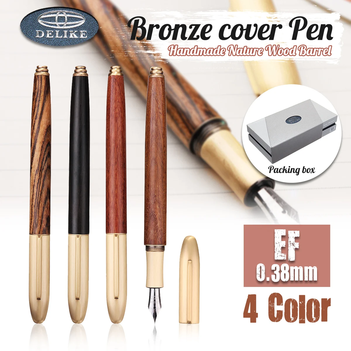 

Delike Handmade Nature Wood Barrel China Fountain Pen Extra Fine Nib 0.38mm Submarine Cap Gift For Office School Supplies