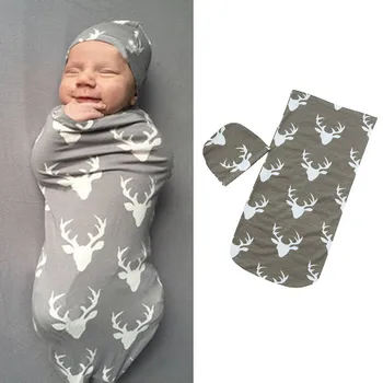 

Newborn Baby Blanket Swaddle Deer Print Sleeping Bag Kids Sleep Sack Stroller Wrap with hat newborn suits lowest price wholesale