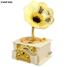 ONNPNNQ 1x Classical Retro Loudspeaker Phonograph Music Box Furniture Decoration White