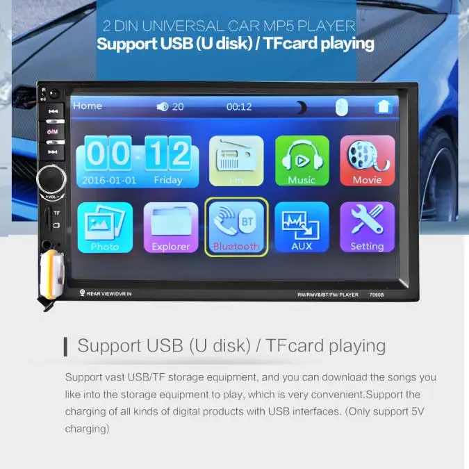 Новое поступление " HD Bluetooth Сенсорный экран стерео радио 2 DIN FM/MP5/MP3/USB/AUX jn16