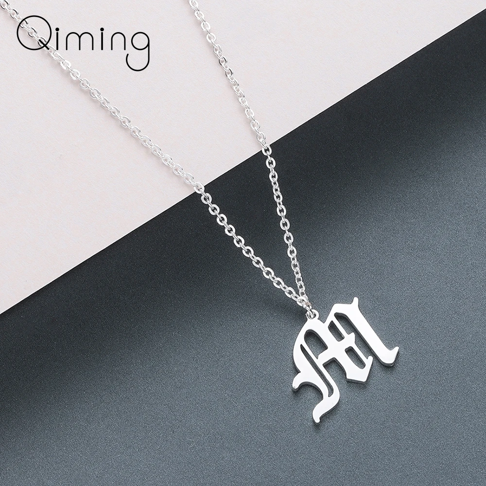 

Stainless Steel M Initial Necklace For Women Ethnic Arabic Indian Style 2019 Boho Gold Jewelry Vintage Men Necklaces Female