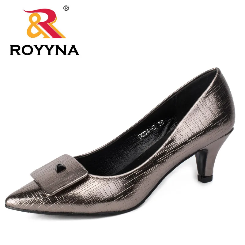 

ROYYNA 2017 Fashion Style Women Pumps Spike Heels Women Shoes Sweet Pointed Toe Women Casual Shoes Metallic Color Wedding Shoes