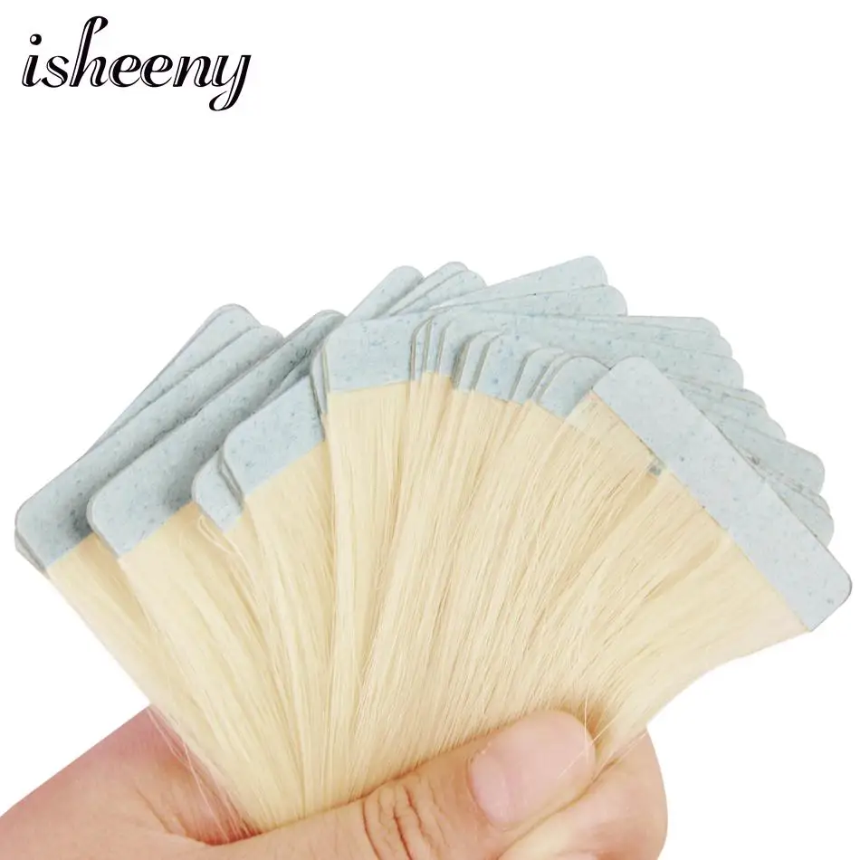 Isheeny Platinum Blonde Tape In Human Hair Extensions Remy Hair 12\