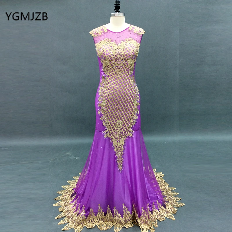 

Purple Evening Dresses Long 2018 Mermaid Embroidery Beaded Lace Tulle Prom Dress Women Formal Party Evening Gown Robe De Soiree