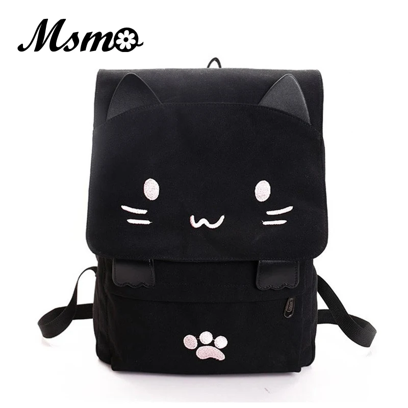 Черный рюкзак Smiley Neko в консервативном стиле школьные рюкзаки забавные
