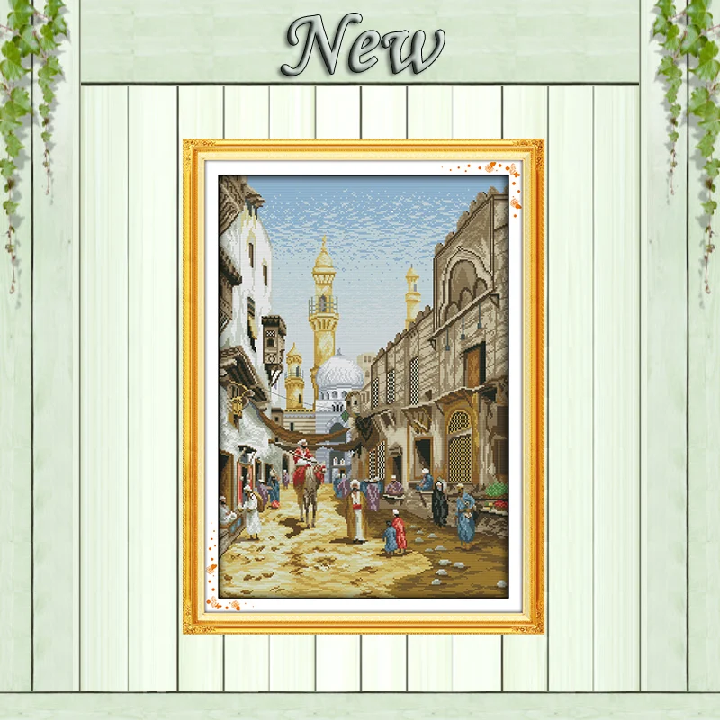 

Exotic scenery street decor painting counted printed on canvas DMC 11CT 14CT kits chinese Cross Stitch embroidery needlework Set