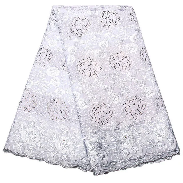 

White African Swiss Voile Lace in Switzerland Fashion Cotton Material Swiss Voile Lace With Stones For Weddin