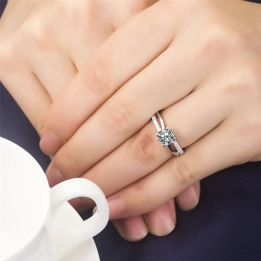 Pretty 1Ct 6,5 мм Круглый Муассанит в огранке кольцо Charles& Colvard гарантия кольцо из стерлингового серебра 925 цвет белого золота