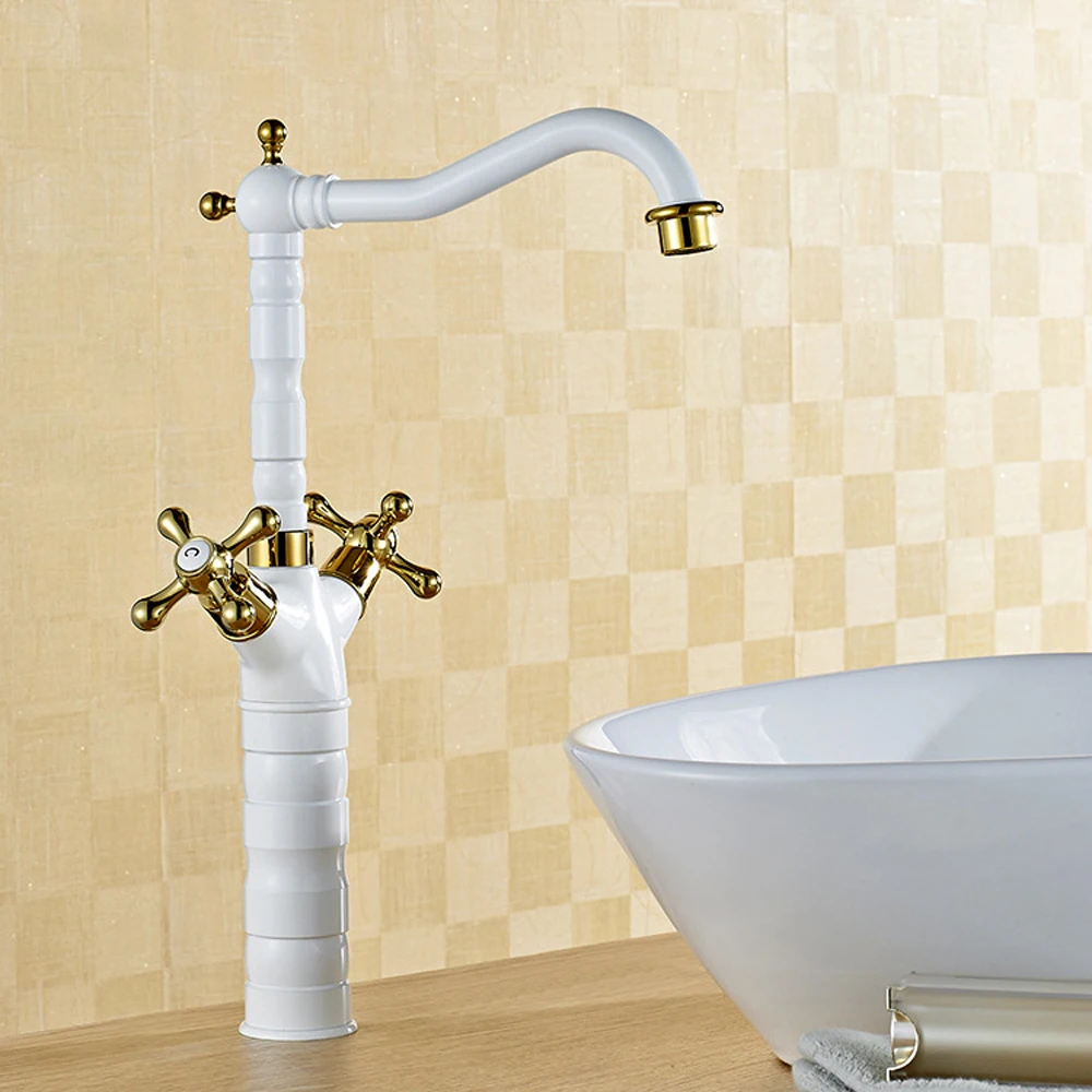 Antique above counter basin White gold plated Mixing faucet, Brass