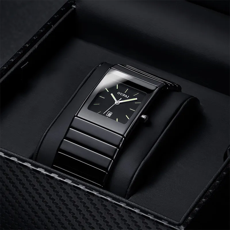 OUPAI Classic Black Ceramic Square Watch Men Quartz Water Resistance Business Man Watch Ceramic Watch Rectangle