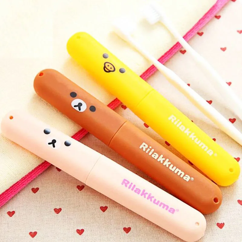 

1 Pcs Kawaii Cartoon Rilakkuma Bear Portable Empty Toothbrush Box Travelling Anti-dust Storage Boxes Accessories For Bathroom