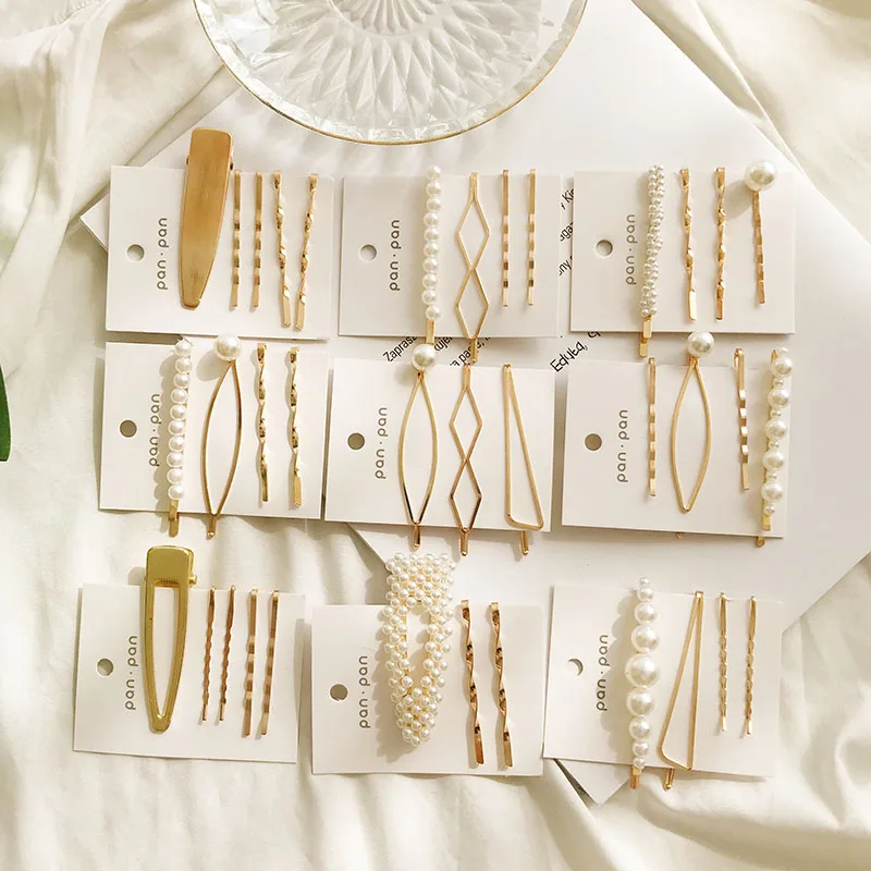 

IPARAM 3Pcs/Set Women's Pearl Hairpin Fashion Korean Gold Total Geometry Girl Headwear Hair Accessories Jewelry Wholesale