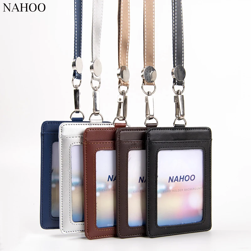 NAHOO Lanyards держатель для Id бейджа с именем пластиковый бейдж из натуральной кожи держатель для карт Вертикальный чехол для кредитных карт