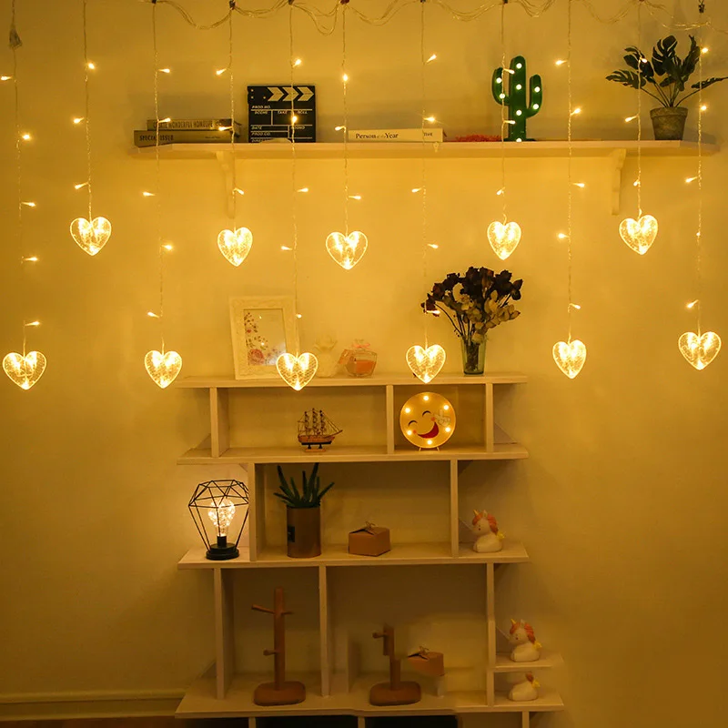

2.5m 220V EU Plug LED Heart-shaped String Curtain Lights Christmas Love Fairy Garlands Outdoor For Holiday Party Garden Decor
