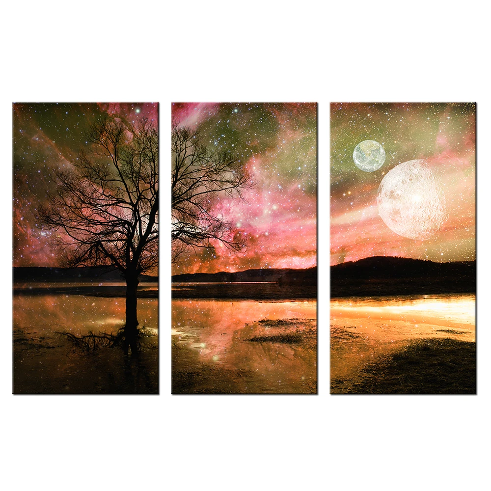 186 10 De Réductionpaysage Impression Sur Toile Giclée œuvre Arbre Sous Ciel étoilé Moderne Paysage Mur Art Décor Affiche Peinture