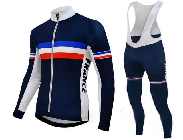 

WINTER FLEECE THERMAL 2016 FRANCE NATIONAL TEAM LONG SLEEVE CYCLING JERSEY CYCLING WEAR ROPA CICLISMO+ BIB PANTS 3D GEL PAD