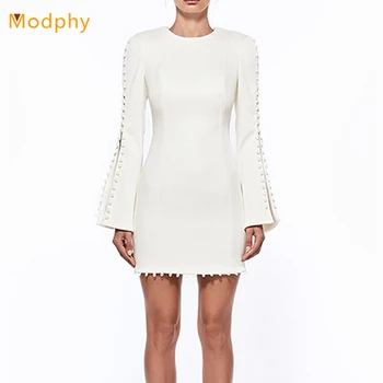 

2018 Women New Evening Party Bodycon button elegant Long Sleeve Sexy Vestidos mini Celebrity Party Bandage Dress HL165