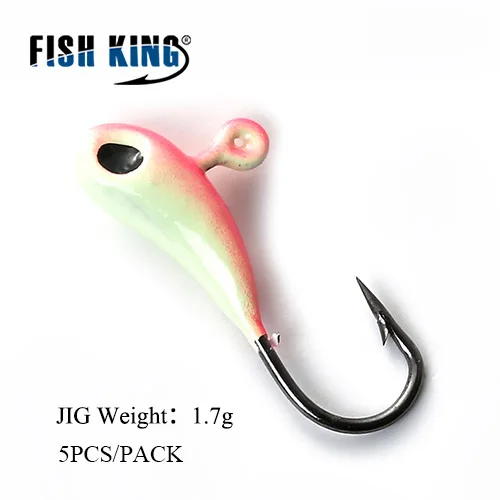 FISH KING 5 шт./pcak, приманки для подледной рыбалки, крючок с головой джига, 8 цветов, четыре комплекта, 1,2 г, 1,6 г, 1,7 г, мини-свинцовые зимние рыболовные снасти - Цвет: 102-1.7g-002