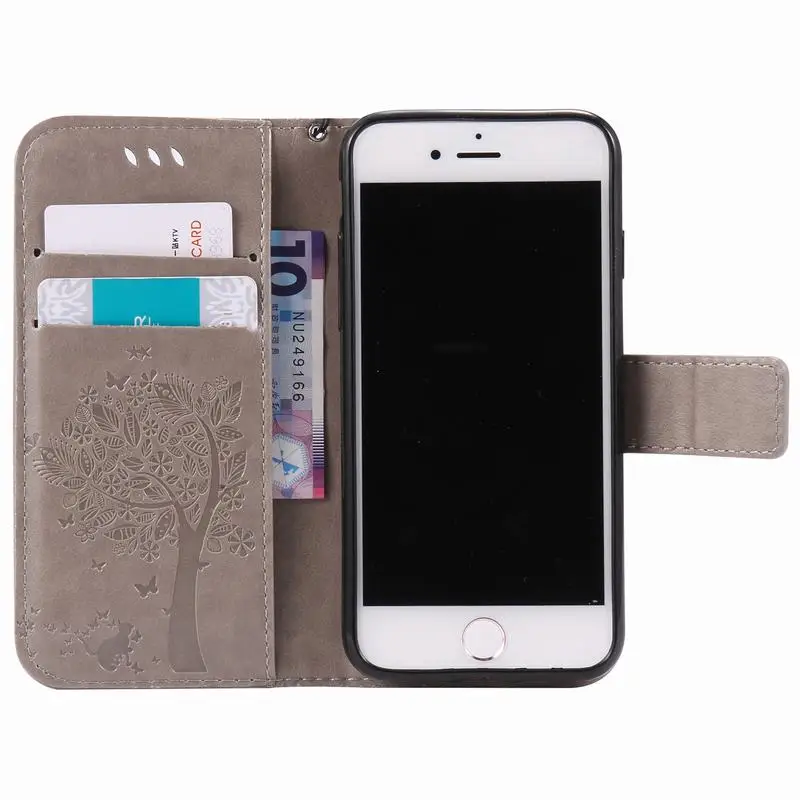 Для Coque iPhone 8 флип чехол кожаный бумажник+ Силиконовый мягкий чехол iPhone8 Plus чехол для телефона s 3D тисненый кошачий дерево защитный чехол