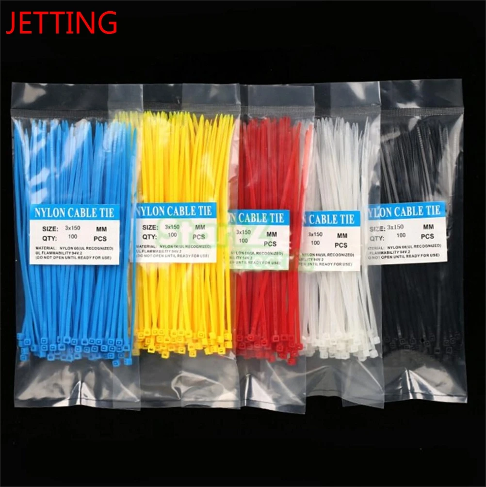 HOT 100Pcs/pack Width 2.5mm Colorful Factory Standard Self-locking Plastic Nylon Cable Winder Holder Zip Ties Wire 3*150mm