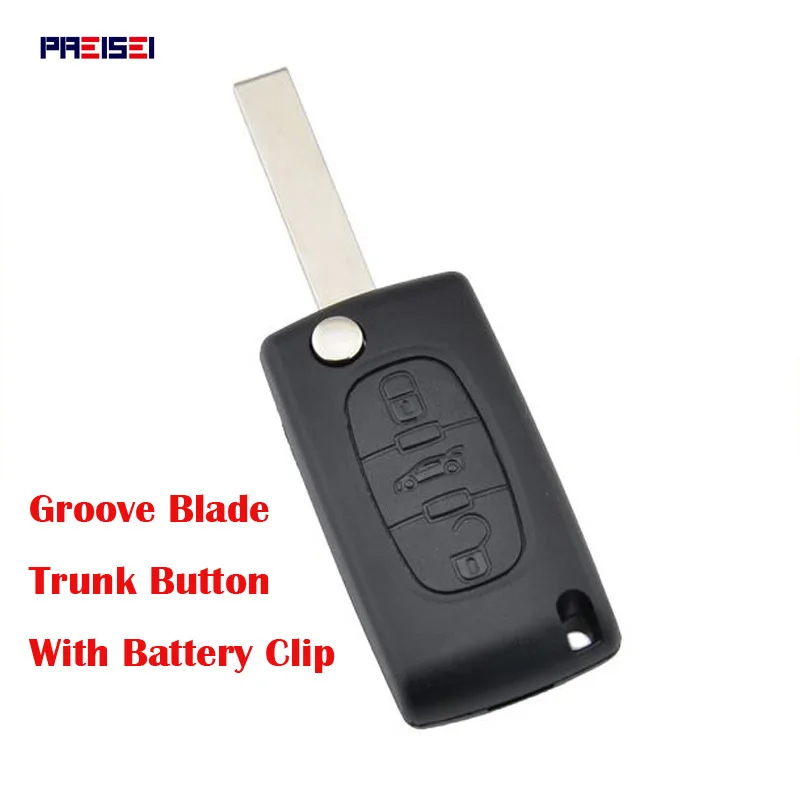 Preisei 20 шт./лот 3 кнопки флип-ключ для автомобиля для peugeot 407 дистанционный ключ чехол для замены багажник CE0536 с Батарея клип лезвие