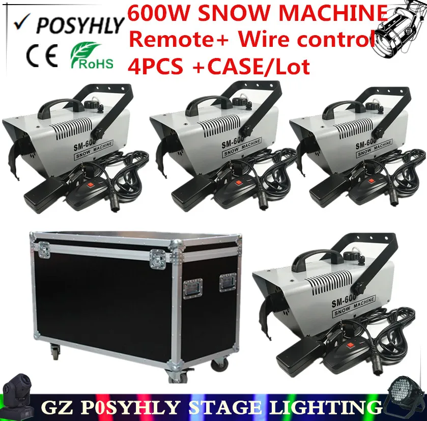 

4pcs/ 600W snow machine+Flight Case Remote +Wire control AC110-240V snowflake machine professional stage DJ equipment 100% new