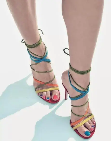 

Abesire 2019 Girls Multi Color Open Toe Dress Party Shoes Women Lace-up High Heels Ankle Strap Sandals Ladies Cross-tied Shoes