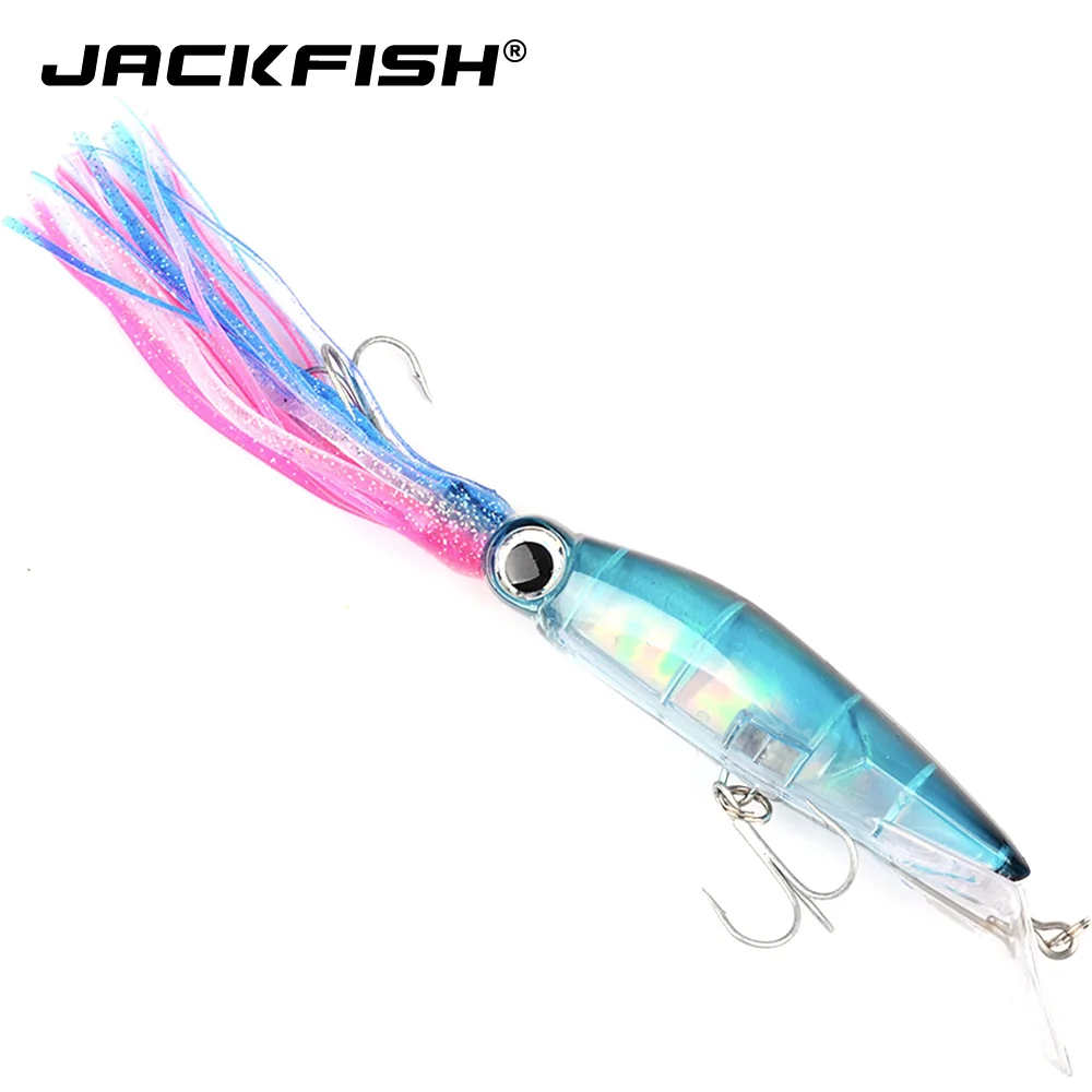 

JACKFISH Hard Fishing Lure Fish Bait 14cm/40g Squid High Carbon Steel Hook Octopus Crank For Artificial Tuna Sea Allure Tool