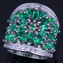 Eye-Catching Huge Green Cubic Zirconia White CZ 925 Sterling Silver Ring For Women V0155 925 sterling silver dragon claw round green cz eye mens biker skull ring 9m202a