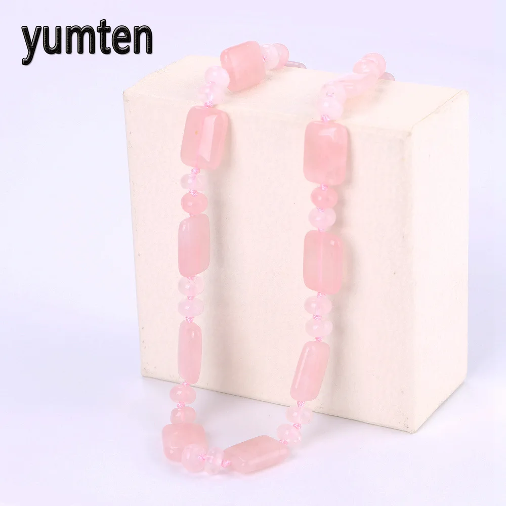 

Yumten Pink Chalcedony Power Necklace Natural Stone Square Crystal Women Jewelry Kpop Jeffree Star Gravity Falls Erkek Kolye