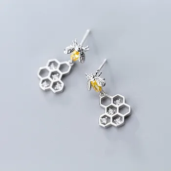

925 Solid Sterling Silver Animals Insect Bee Crystal Stud Earrings For Women Wedding Party Jewelry pendientes eh953