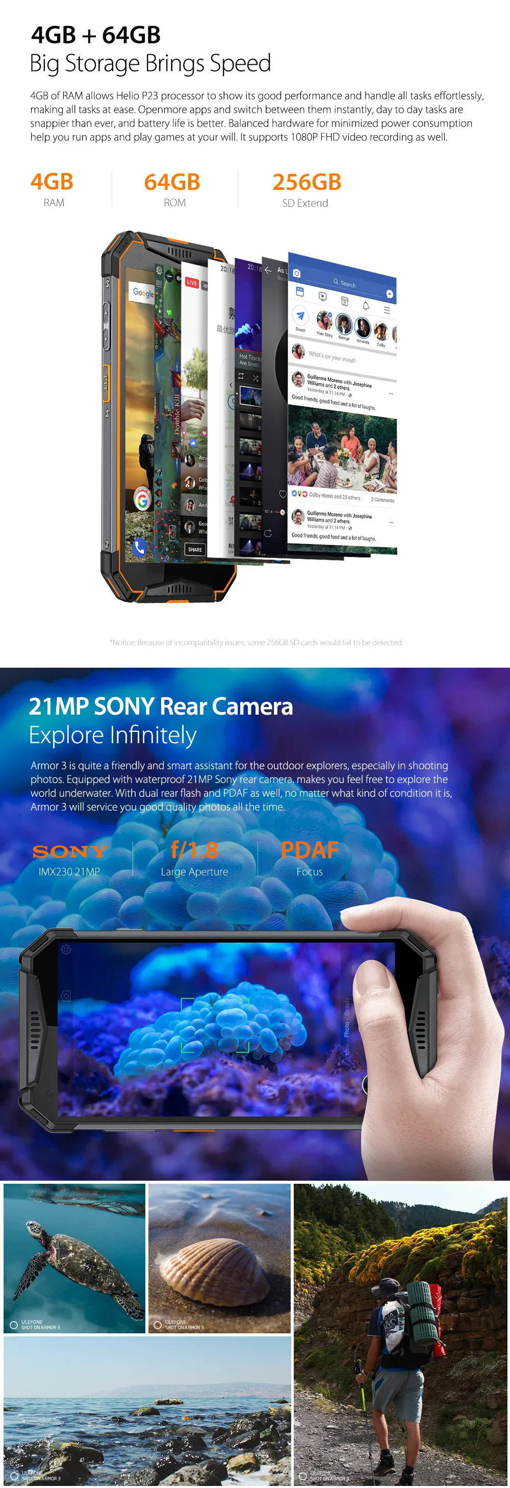 Cheap Ulefone Armor 3 IP68 Waterproof Mobile Phone 5.7" Helio P23 Octa Core 4GB+64GB Android 8.1 Camera 21.0MP 10030mAh NFC Smartphone 5