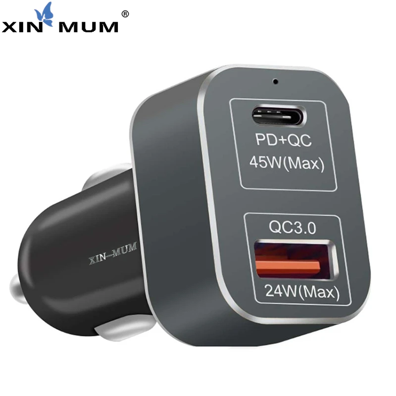 

XIN-MUM QC3.0 Type-C PD Fast Quick Charge 45W Mobile Phone Charger USB Fast Car Charger for iPhone Samsung Xiaomi Huawei