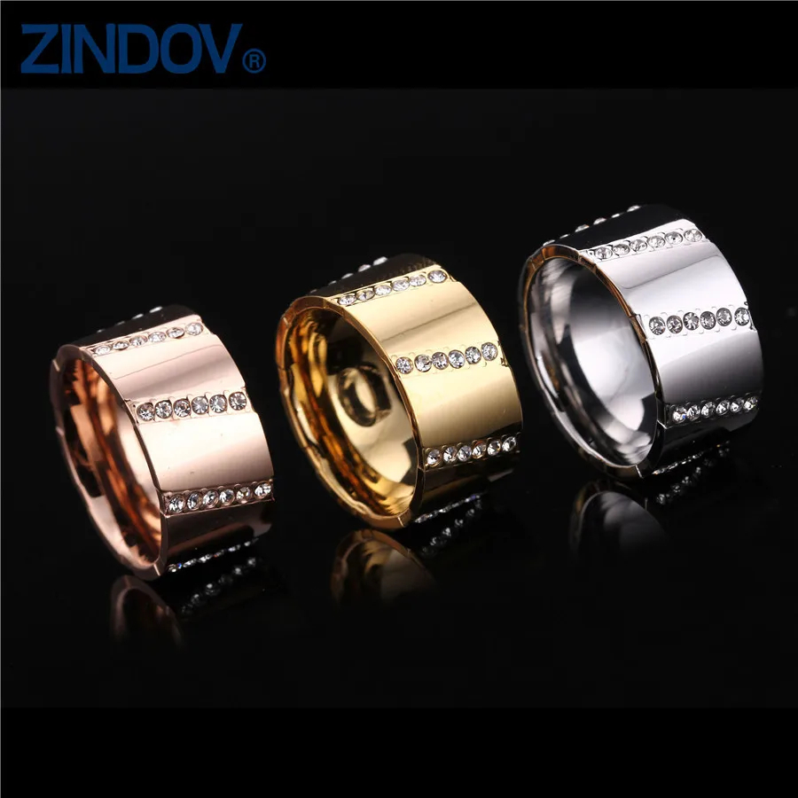

Men Women Couple Stainless Steel Finger Rings Wedding Gold/Rose Plated High Polished Crystal Fashion Brand Jewelry Wholesales