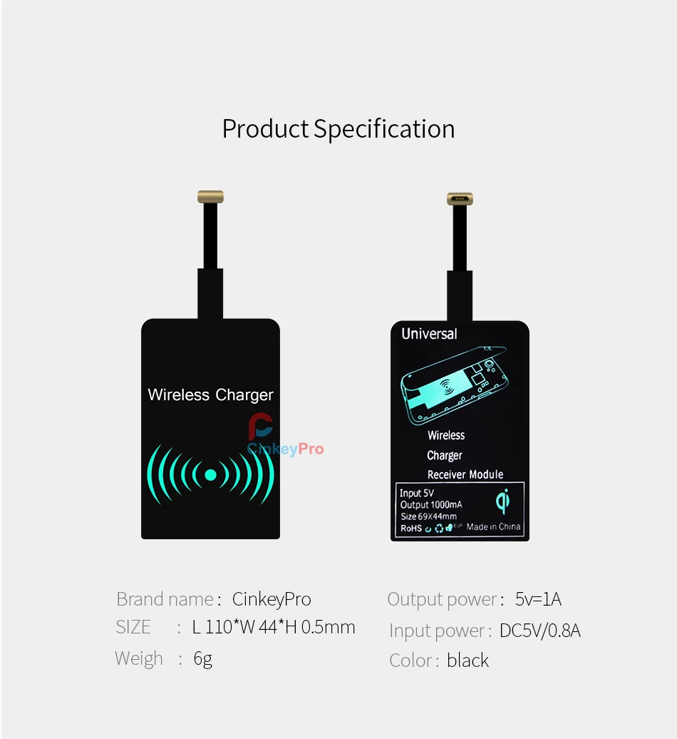 CinkeyPro QI Беспроводной Зарядное устройство приемник Micro Тип usb C для iPhone samsung Тип-C 5 V/1A зарядный адаптер универсальный программатор