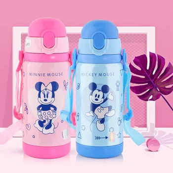 

Disney 450ML Baby Mickey Insulated Bottle Thermos Water Cup Feeding with Straw Kids Stainless Steel Bottles Minnie Thermal Cup
